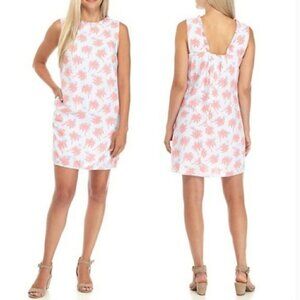 CROWN & IVY White Blue Stripe Palm Tree Star Square Back Shift Dres…